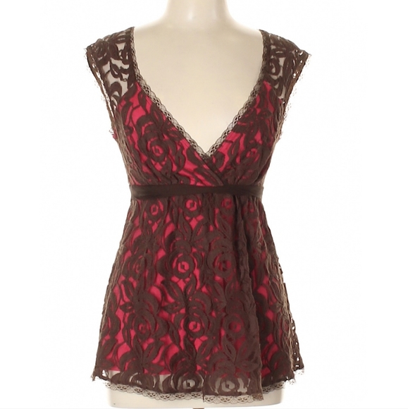 weston wear red with brown lace over lay top size large - Picture 1 of 4